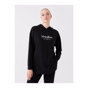 Baskılı Uzun Kollu Oversize Kadın Hoodie