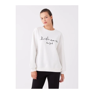 Bisiklet Yaka Nakışlı Uzun Kollu Kadın Sweatshirt