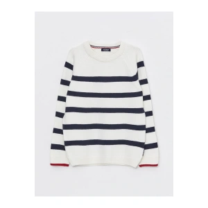 Bisiklet Yaka Çizgili Uzun Kollu Erkek Çocuk Triko Kazak