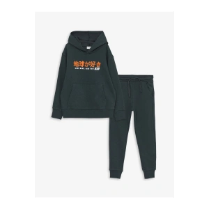 Kapüşonlu Baskılı Uzun Kollu Erkek Çocuk Sweatshirt ve Eşofman Altı