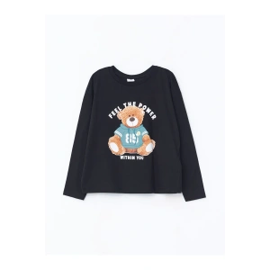 Bisiklet Yaka Baskılı Uzun Kollu Kız Çocuk Tişört