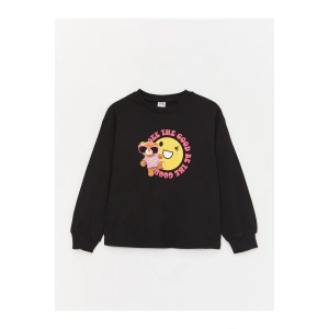 Bisiklet Yaka Baskılı Uzun Kollu Kız Çocuk Tişört