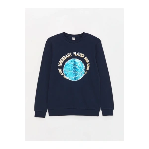 Bisiklet Yaka Pul Payet İşlemeli Uzun Kollu Erkek Çocuk Tişört