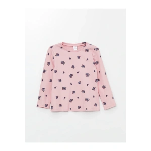 Bisiklet Yaka Uzun Kollu Çiçekli Kız Bebek Pijama Üst