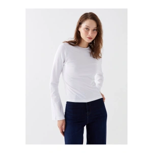 Bisiklet Yaka Düz Uzun Kollu Kadın Tişört