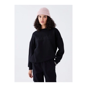 Lw - Bisiklet Yaka Nakışlı Uzun Kollu Oversize Kadın Sweatshirt