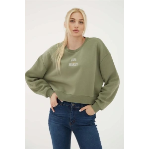 Nakışlı Crop Sweat Haki