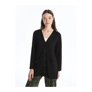 V Yaka Düz Uzun Kollu Kadın Hırka (S4)