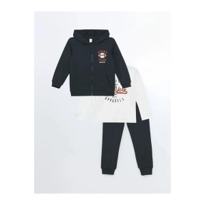 LCW baby Antrasit Kapüşonlu Erkek Bebek 3lü Takım