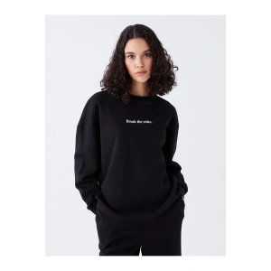 LCW Vision Bisiklet Yaka Baskılı Uzun Kollu Oversize Kadın Sweatshirt