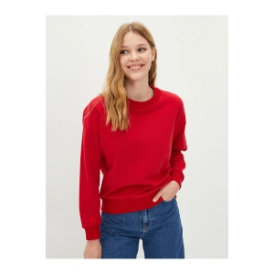 Bisiklet Yaka Düz Uzun Kollu Kadın Sweatshirt