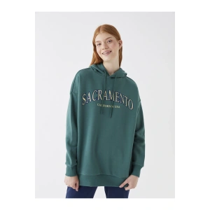 Baskılı Uzun Kollu Oversize Kadın Hoodie