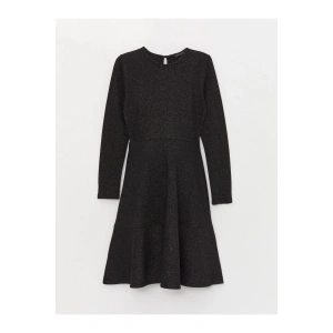 Bisiklet Yaka Parlak Görünümlü Uzun Kollu Hamile Elbise