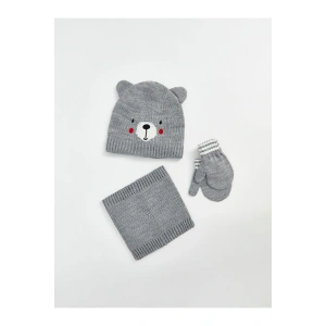 Lcwk Ayıcık Nakışlı Erkek Bebek Atkı Bere Ve Eldiven