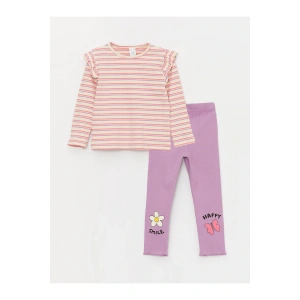 Bisiklet Yaka Uzun Kollu Kız Bebek Tişört ve Tayt 2li Takım