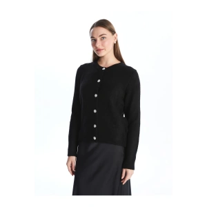 Bisiklet Yaka Düz Uzun Kollu Kadın Triko Hırka