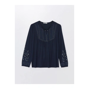 LCW Bisiklet Yaka Desenli Uzun Kollu Kadın Bluz