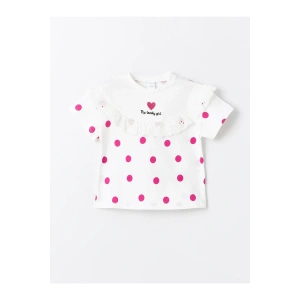 Bisiklet Yaka Baskılı Kısa Kollu Kız Bebek Tişört