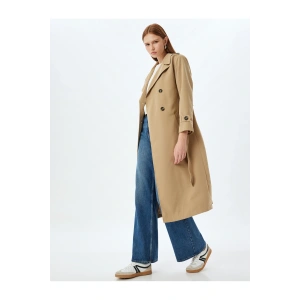 Kuşak Detaylı Kruvaze Düğmeli Trençkot