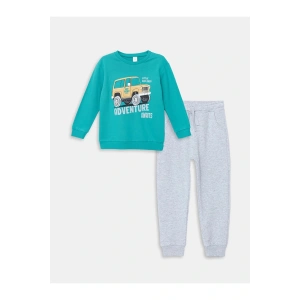 Lcw Kids Turkuaz Bisiklet Uzun Kollu Baskılı Erkek Bebek Sweatshirt Ve Eşofman Alt 2li Takım