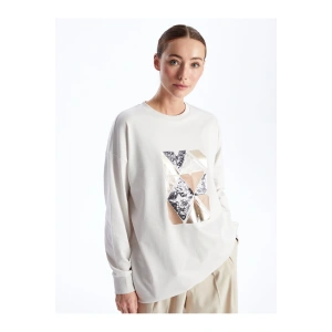 Bisiklet Yaka Baskılı Uzun Kollu Oversize Kadın Tunik