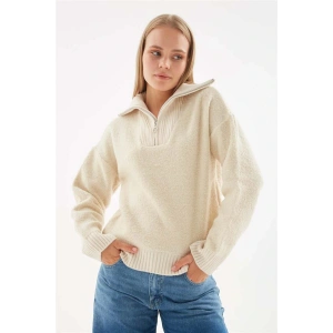 Yakası Fermuarlı Sweat Bej