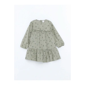 Yeşil Bisiklet Yaka Kız Bebek Çiçekli Kadife Elbise