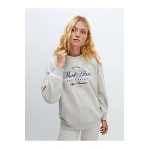 LCW Vision  Bisiklet Yaka Baskılı Oversize Kadın Kalın Sweatshirt