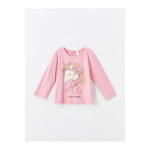 Bisiklet Yaka Uzun Kollu Baskılı Kız Bebek Tişört