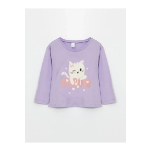 Bisiklet Yaka Uzun Kollu Baskılı Kız Bebek Tişört