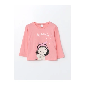 Bisiklet Yaka Uzun Kollu Baskılı Kız Bebek Tişört