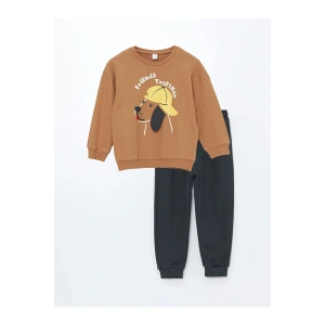 LCW Kids Bisiklet Yaka Uzun Kollu Baskılı Erkek Bebek Sweatshirt ve Eşofman Alt 2li Takım