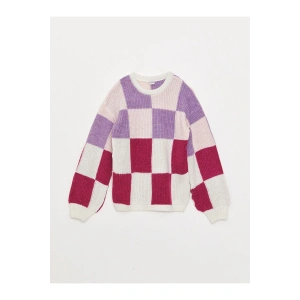 Lcw Kids Bisiklet Yaka Ekose Uzun Kollu Kız Çocuk Triko Kazak