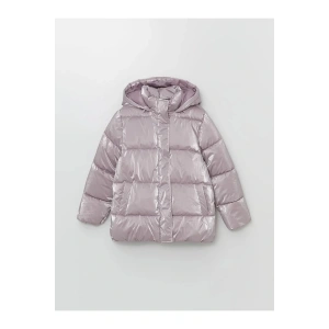 LCW Kids Mat Lila Kapüşonlu Kız Çocuk Şişme Mont