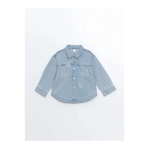 LCW baby Açık Mavi Rodeo Gömlek Yaka Nakışlı Kız Bebek Jean Ceket