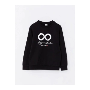 LCW Kids Siyah Bisiklet Yaka Baskılı Uzun Kollu Erkek Çocuk Sweatshirt
