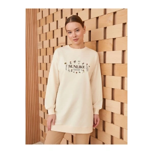 Bisiklet Yaka Baskılı Uzun Kollu Kadın Tunik