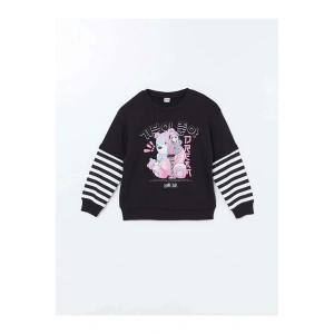 LCW Kids Siyah Bisiklet Yaka Kız Çocuk Kalın Sweatshirt