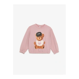 LCW Kids Pembe Bisiklet Yaka Baskılı Uzun Kollu Kız Çocuk Sweatshirt