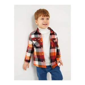 LCW baby Turuncu Uzun Kollu Ekose Desenli Gabardin Erkek Bebek Gömlek