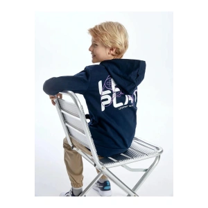 LCW Kids Lacivert Baskılı Uzun Kollu Erkek Çocuk Hoodie