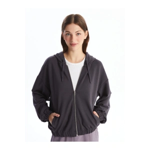 Lcwk Kapüşonlu Düz Uzun Kollu Kadın Fermuarlı Sweatshirt
