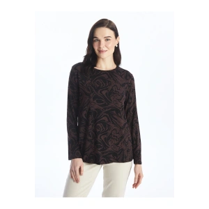 Bisiklet Yaka Desenli Uzun Kollu Kadın Tişört