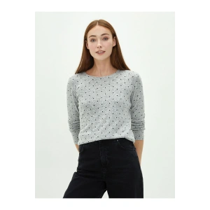 Bisiklet Yaka Puantiyeli Uzun Kollu Kadın Tişört