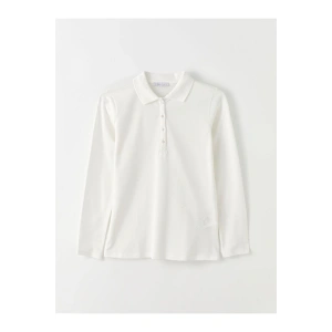 Polo Yaka Düz Uzun Kollu Pike Kadın Tişört