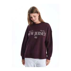 LCW Vision Mürdüm Bisiklet Yaka Baskılı Oversize Kadın Kalın Sweatshirt