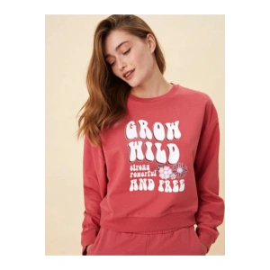 Bisiklet Yaka Baskılı Uzun Kollu Kadın Sweatshirt