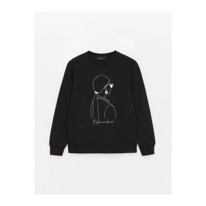 LCW Casual Bisiklet Yaka Baskılı Uzun Kollu Kadın Sweatshirt