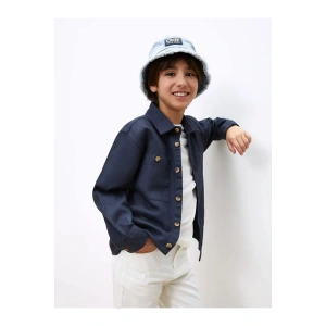 LCW Kids Lacivert Rahat Kalıp Gabardin Erkek Çocuk Gömlek