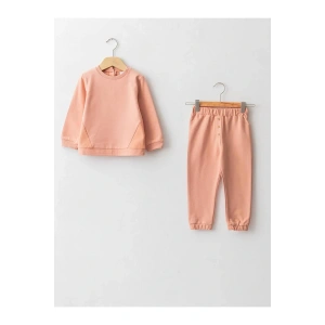 LCW baby Mercan Bisiklet Yaka Uzun Kollu Pamuklu Kız Bebek Sweatshirt ve Pantolon 2li Takım